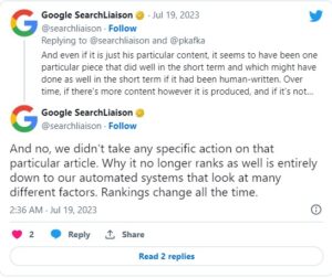 Tweets between Google and Author